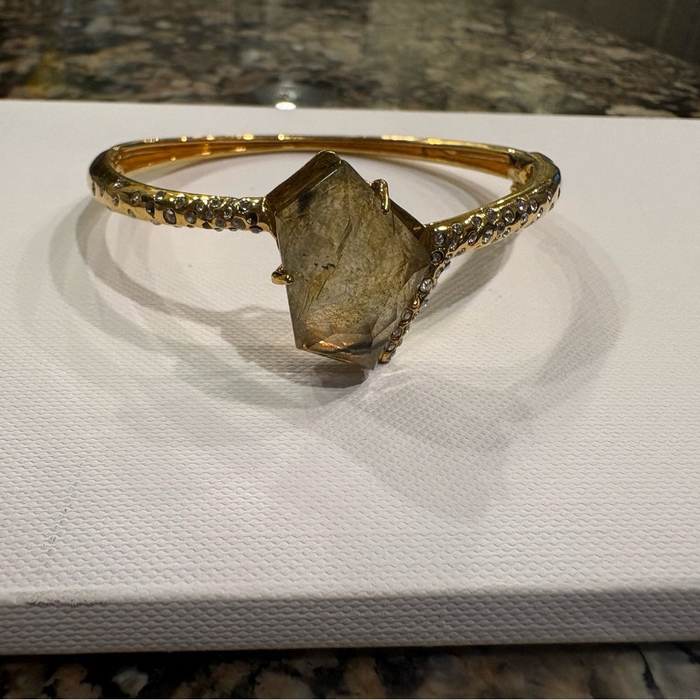 Alexis Bittar!14kGold-Plated Bracelet w Champagne Quartz Center Stone & Crystals